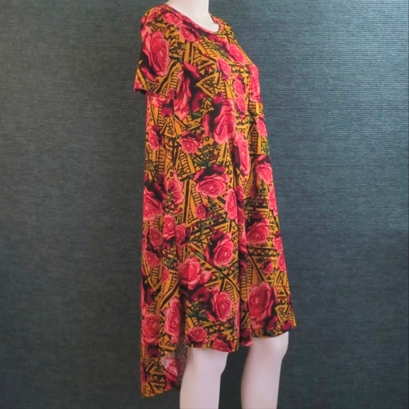 Lula Roe Carly High-Low A Frame Dress Bold And Colorful Roses Pattern - Picture 5 of 10